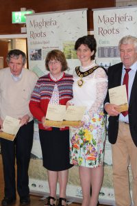 Cllr. George Shiels, Cllr. Anne Forde, Cllr. Kim Ashton, Chair Mid-Ulster District Council and James Armour, Chair Maghera Heritage & Cultural Centre at the launch of Maghera Roots