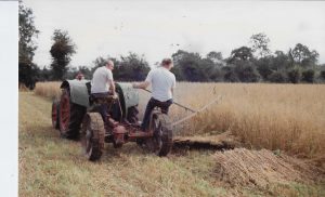 Fordson tractor with reaper. Michael McNamee driving, Willlie Turner ‘tilting’ (laying off)